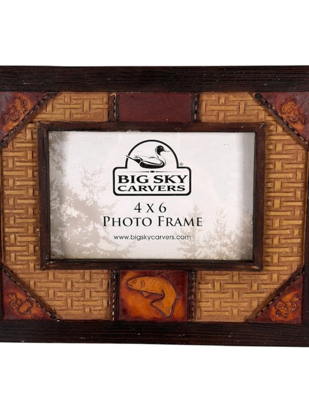 Big Sky Cavers Photo Frame Trout Fishing Leather 4x6 Inch Brown Nature Rustic
